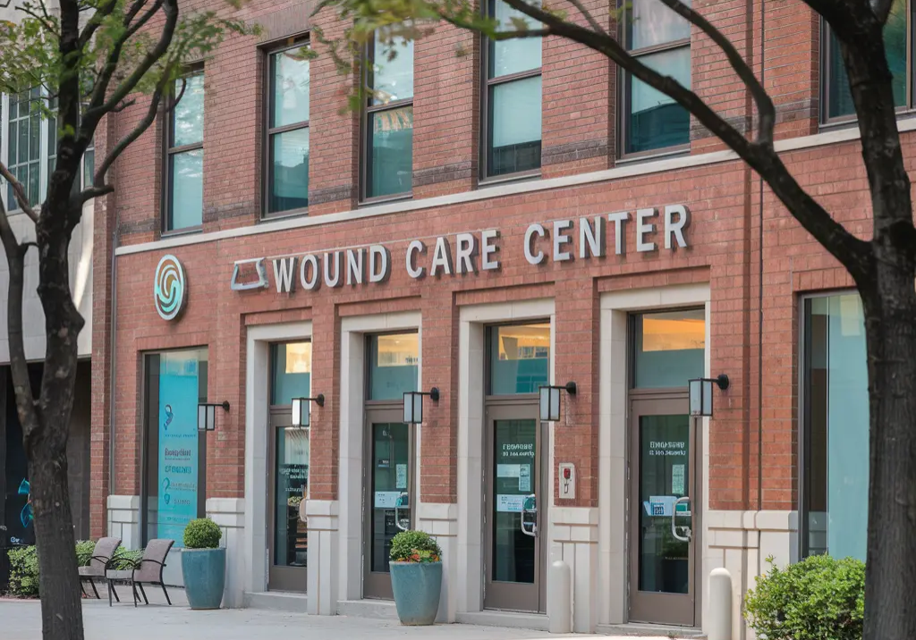 A building that reads " wound care center ".